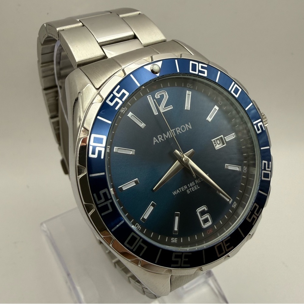Armitron Blue Face/Bezel Stainless Steel Luminescent Quartz (New Battery)